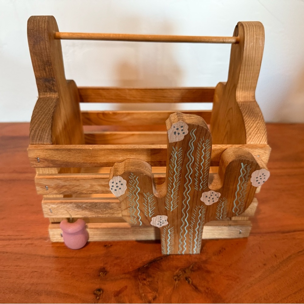 Wooden Cactus Design Storage Caddy